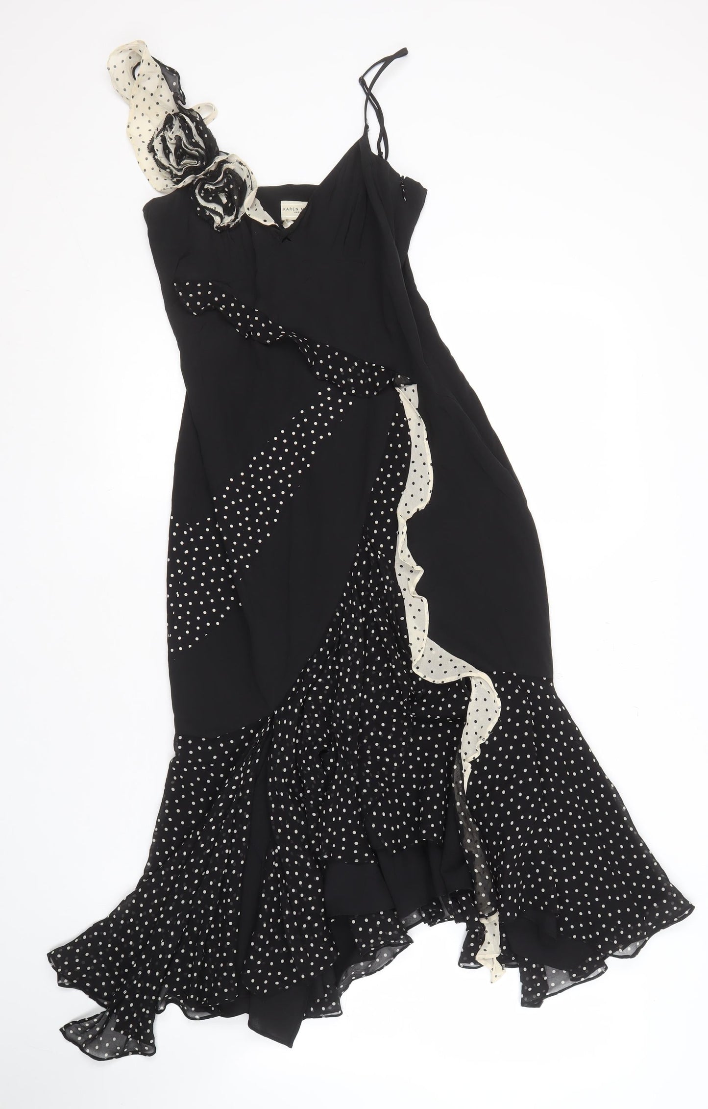 Karen Millen Black Polka Dot Dress, Women, Size 8, Silk