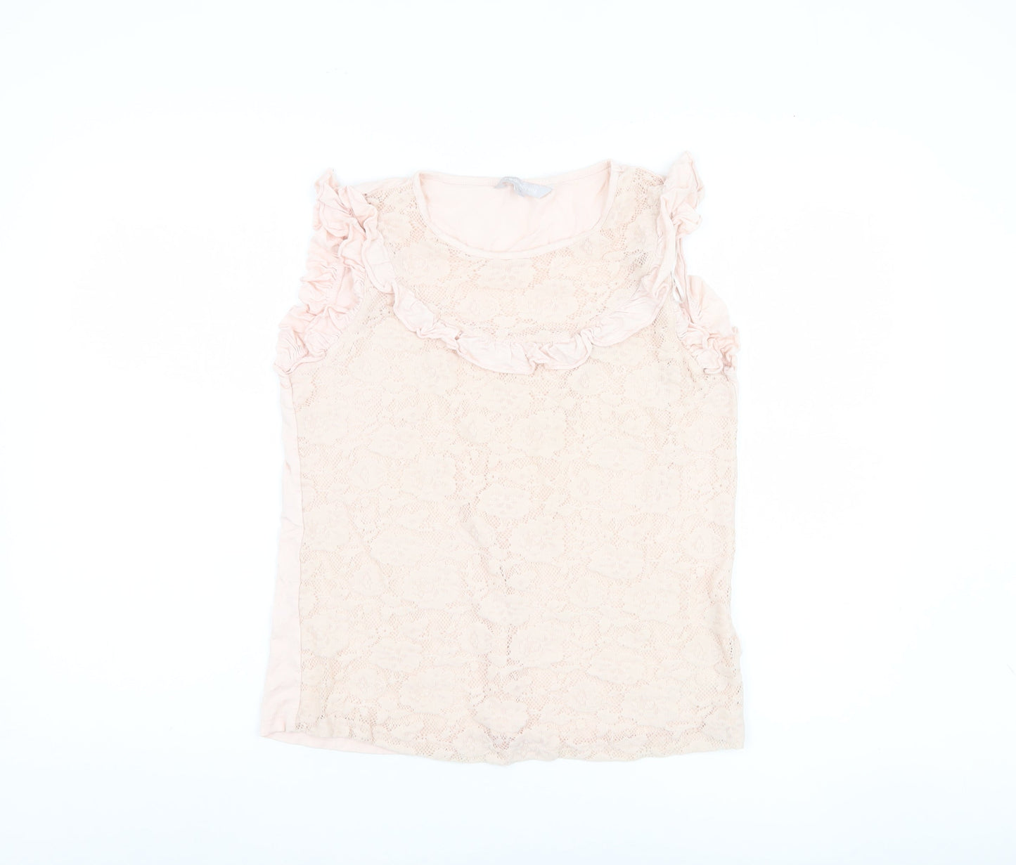 Red Herring Pink Blouse Women Size 14 Sleeveless Ruffle