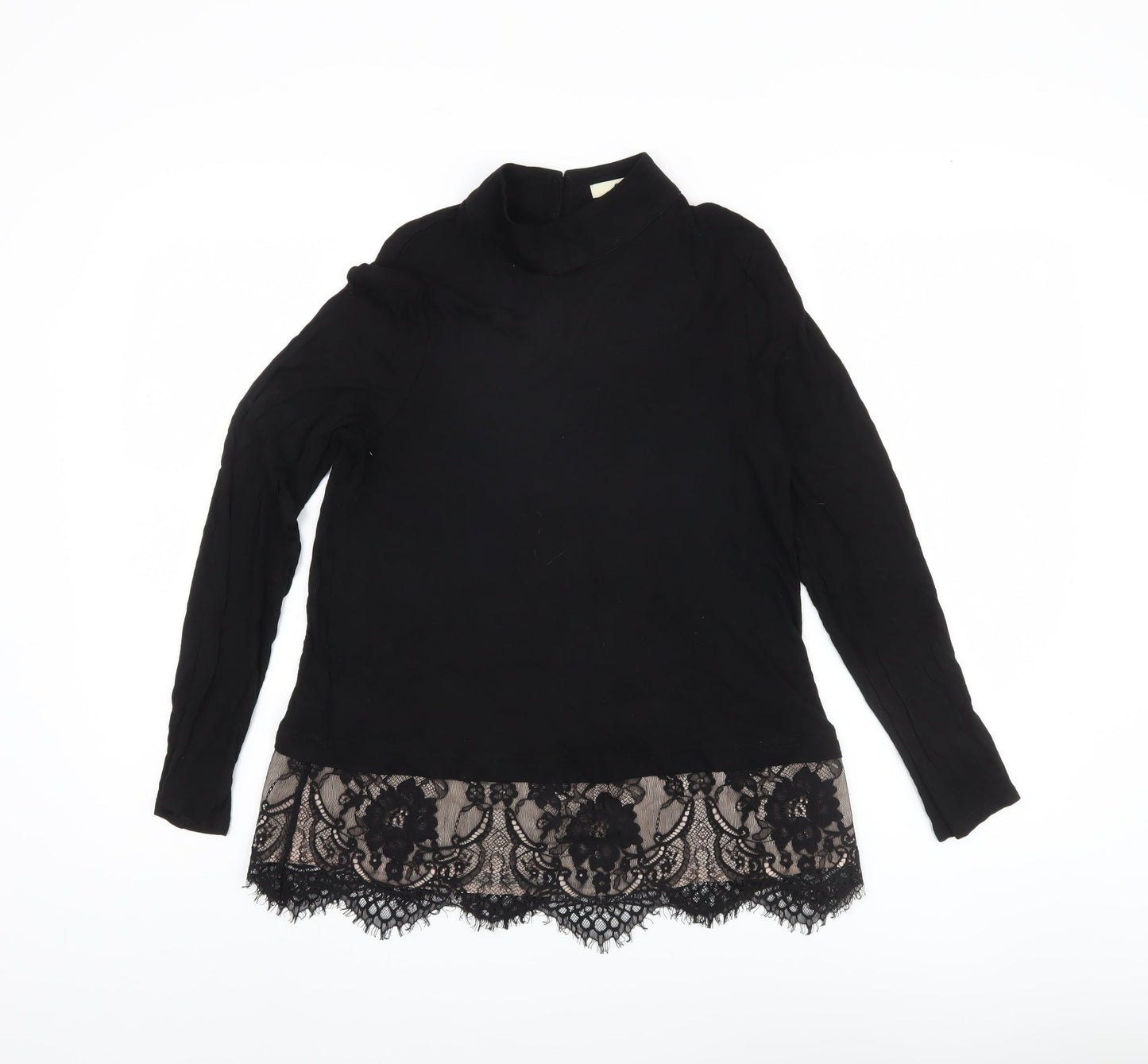Oasis Women's Black Blouse, M, High Neck Lace