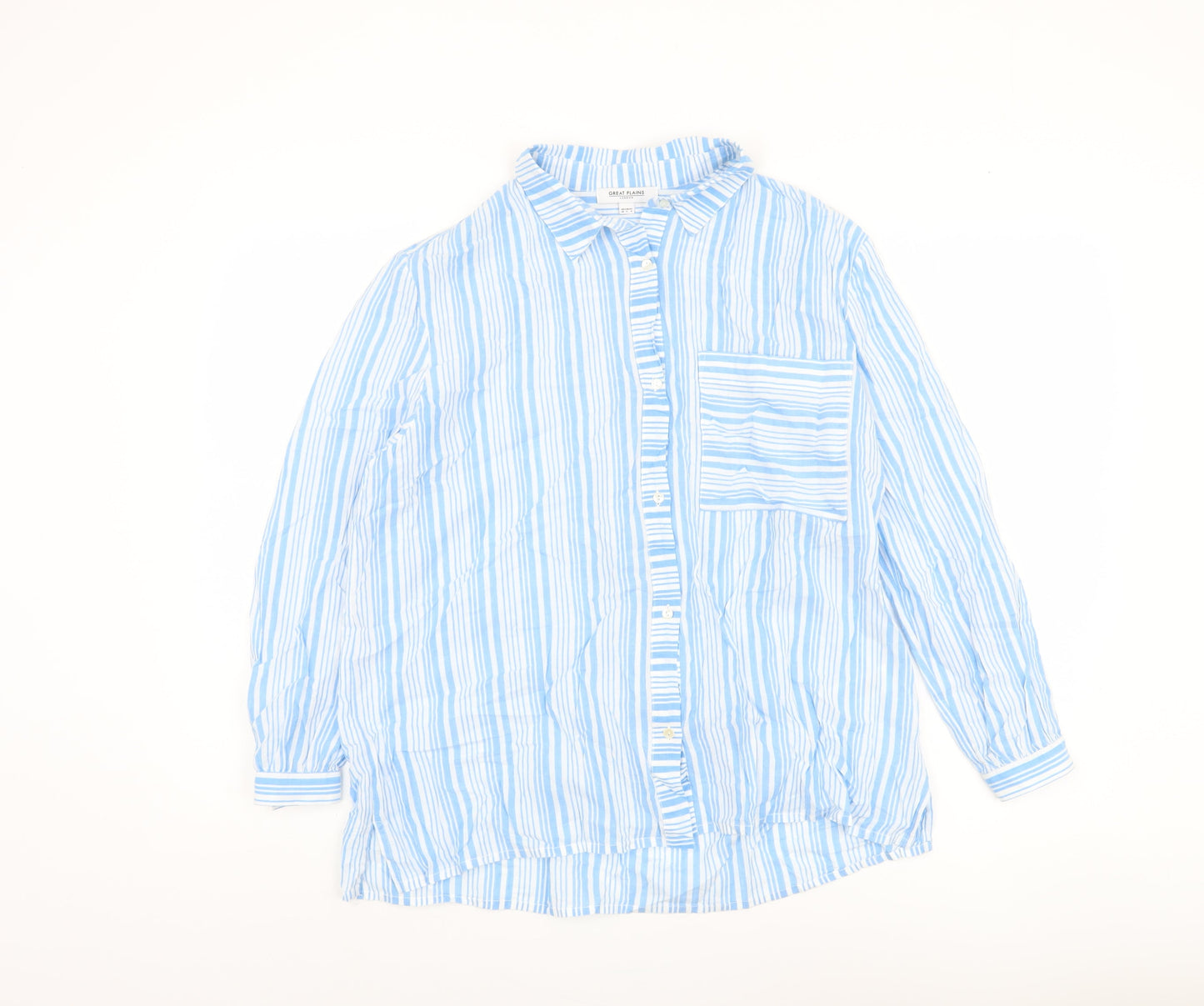 Great Plains Women's Blue Striped Button-Up Shirt Size 10