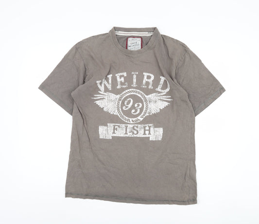 Weird Fish Men's Brown Graphic Print T-Shirt, Size S