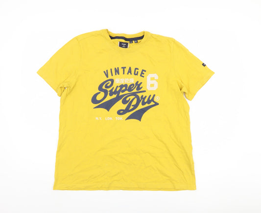 Superdry Unisex Adult Yellow Crew Neck T-Shirt Size 12