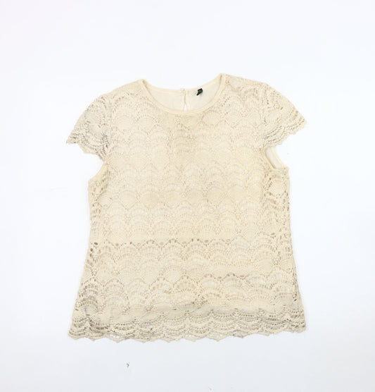 Stile Benetton Women's Beige Lace Blouse M Casual Chic