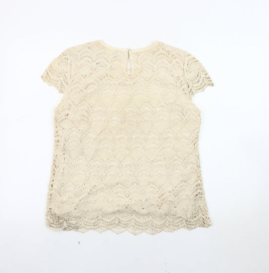Stile Benetton Women's Beige Lace Blouse M Casual Chic