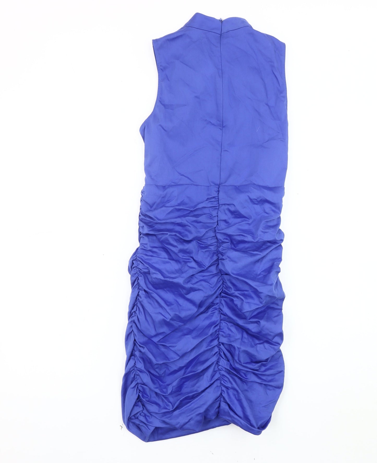 Zara Women's Blue Sleeveless Ruched Dress XS
