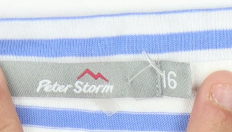 Peter Storm Women's Blue Striped T-Shirt Size 16
