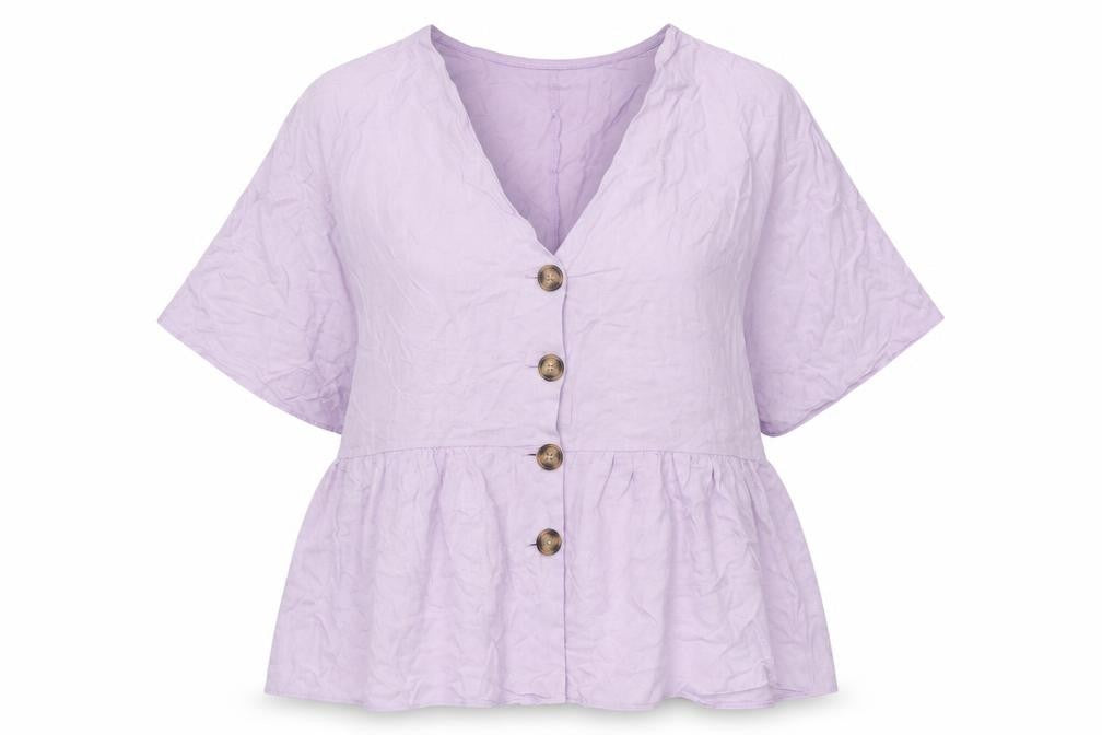 Front view of ASOS Design Women's Purple Button V-Neck Top