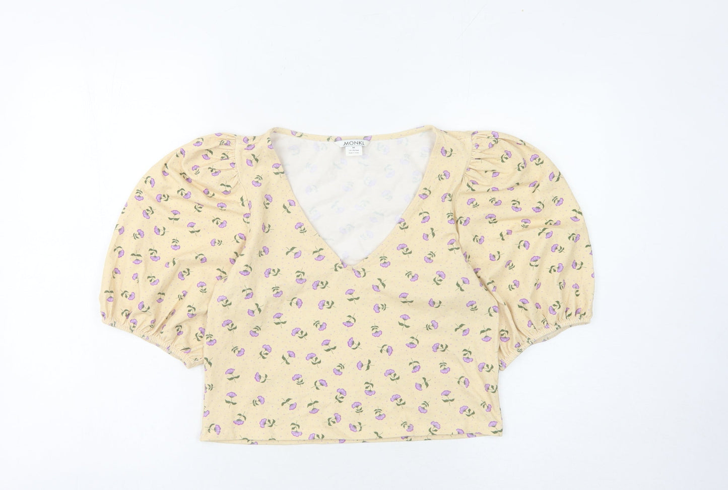 Monki Women's Beige Cropped Floral Top, Size M
