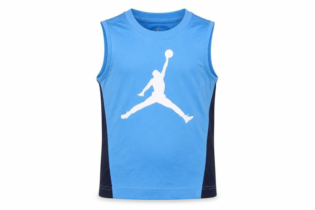 Front view of Jordan boys’ blue basketball tank sleeveless activewear top