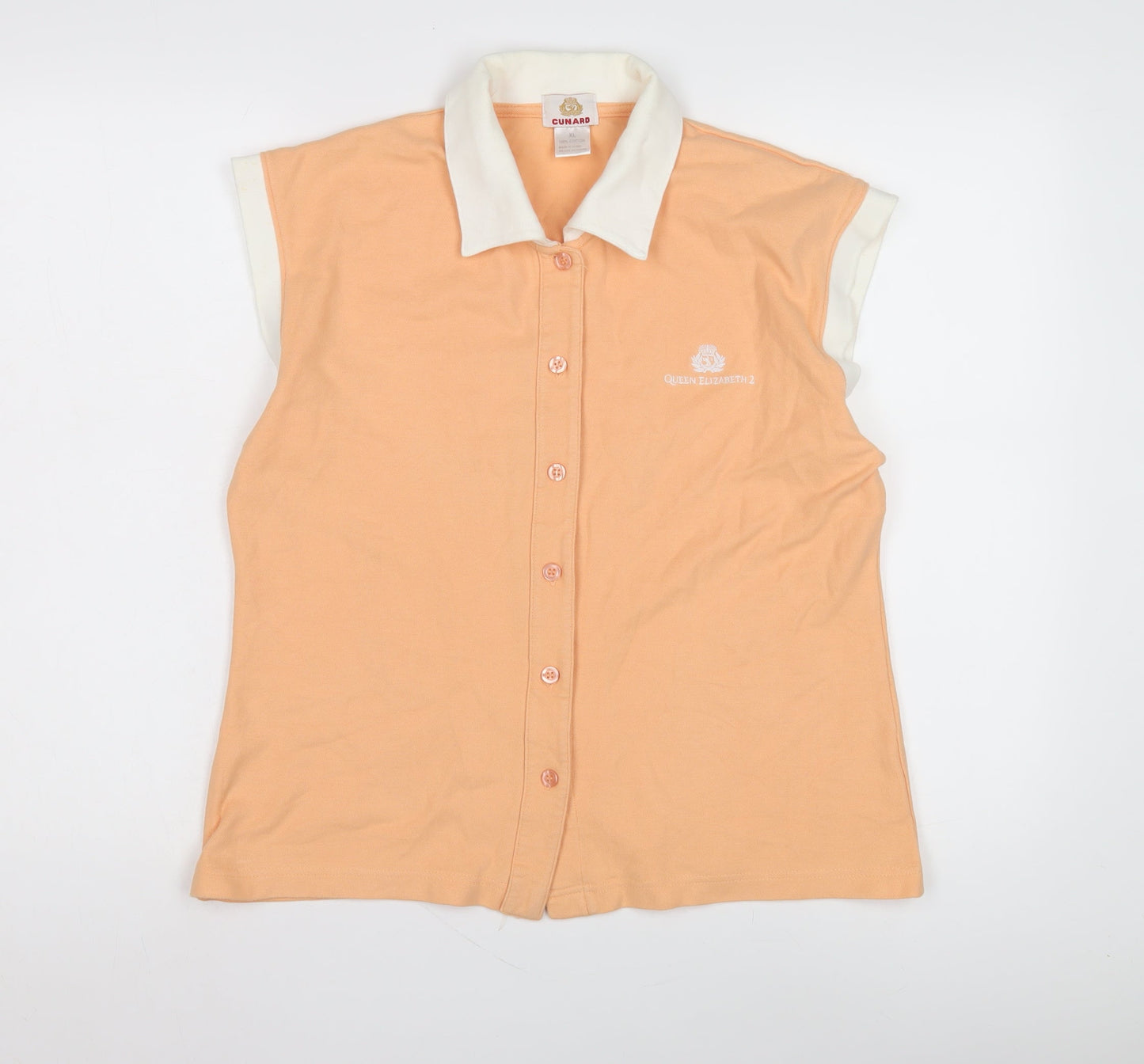 Cunard Women's XL Orange Sleeveless Button-Up Top
