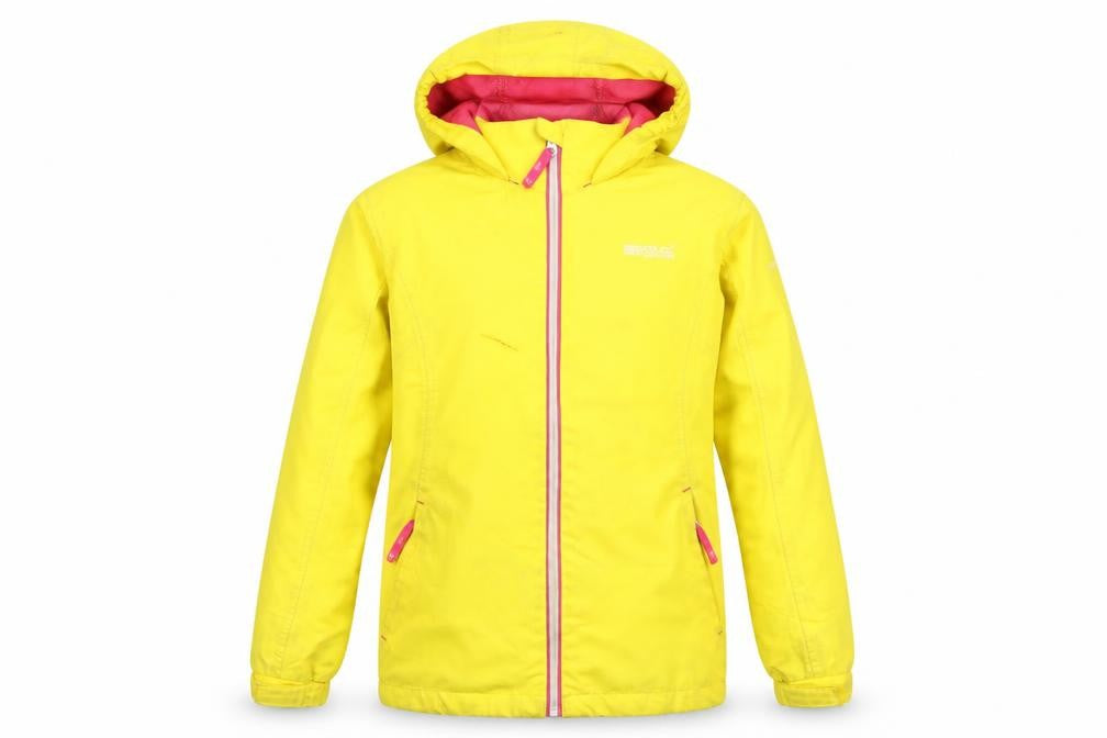 Front view of Regatta girls’ yellow parka jacket 11-12 waterproof