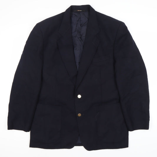 DAKS Men's Blue Wool Blazer Jacket, Size S 42, Single-Breasted