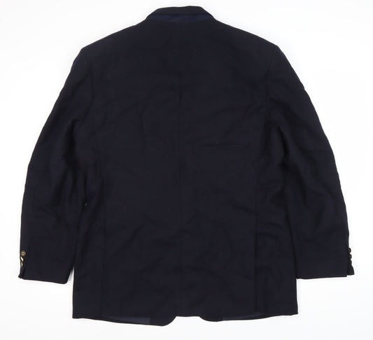 DAKS Men's Blue Wool Blazer Jacket, Size S 42, Single-Breasted