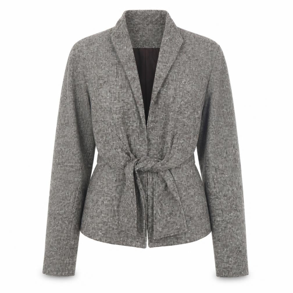Anne Klein Women's Grey Tweed Belted Jacket Size 2