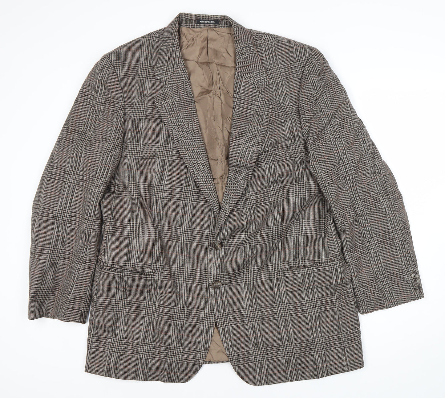 St Michael Men's Brown Wool Check Blazer, Size M, Vintage