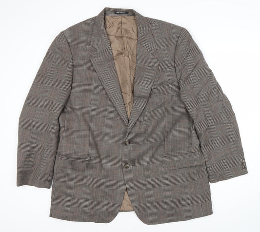 St Michael Men's Brown Wool Check Blazer, Size M, Vintage