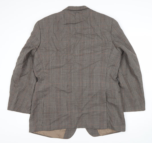 St Michael Men's Brown Wool Check Blazer, Size M, Vintage