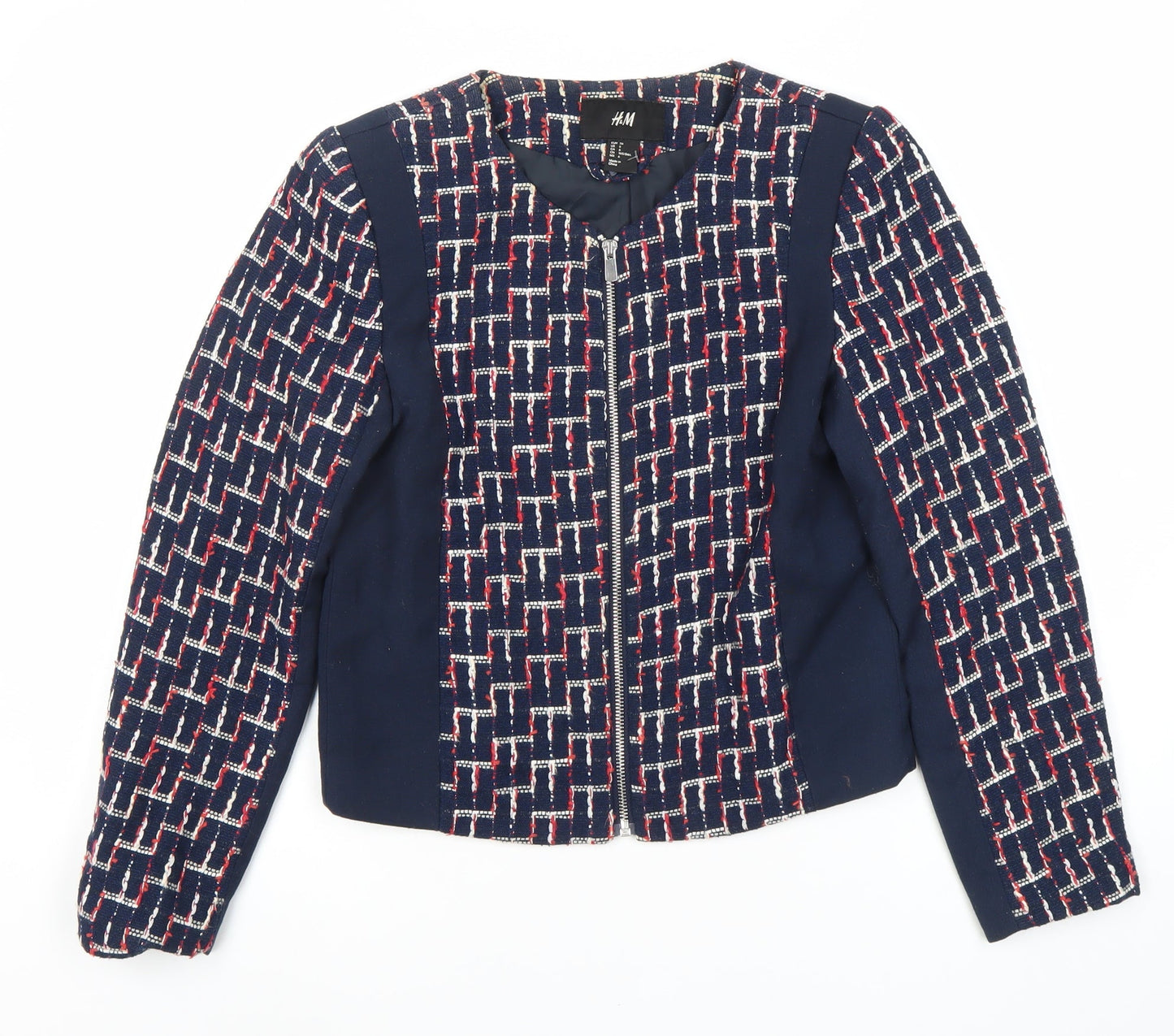 H&M Women's Blue Check Jacket Size 8 Casual