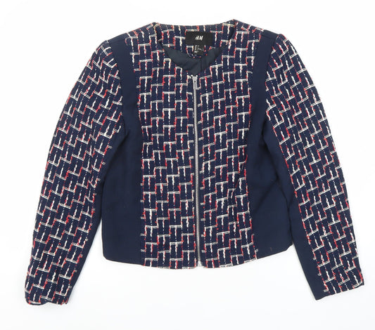 H&M Women's Blue Check Jacket Size 8 Casual