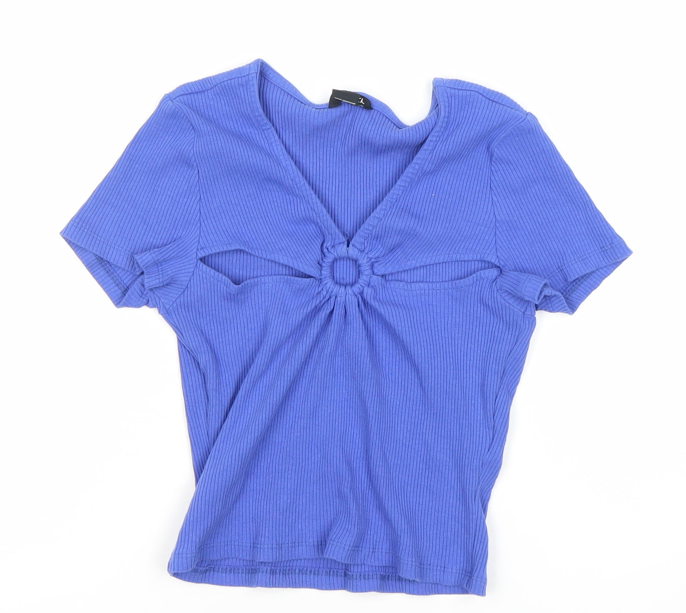 Monki Women's Blue V-Neck Short Sleeve Blouse S