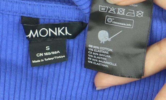 Monki Women's Blue V-Neck Short Sleeve Blouse S