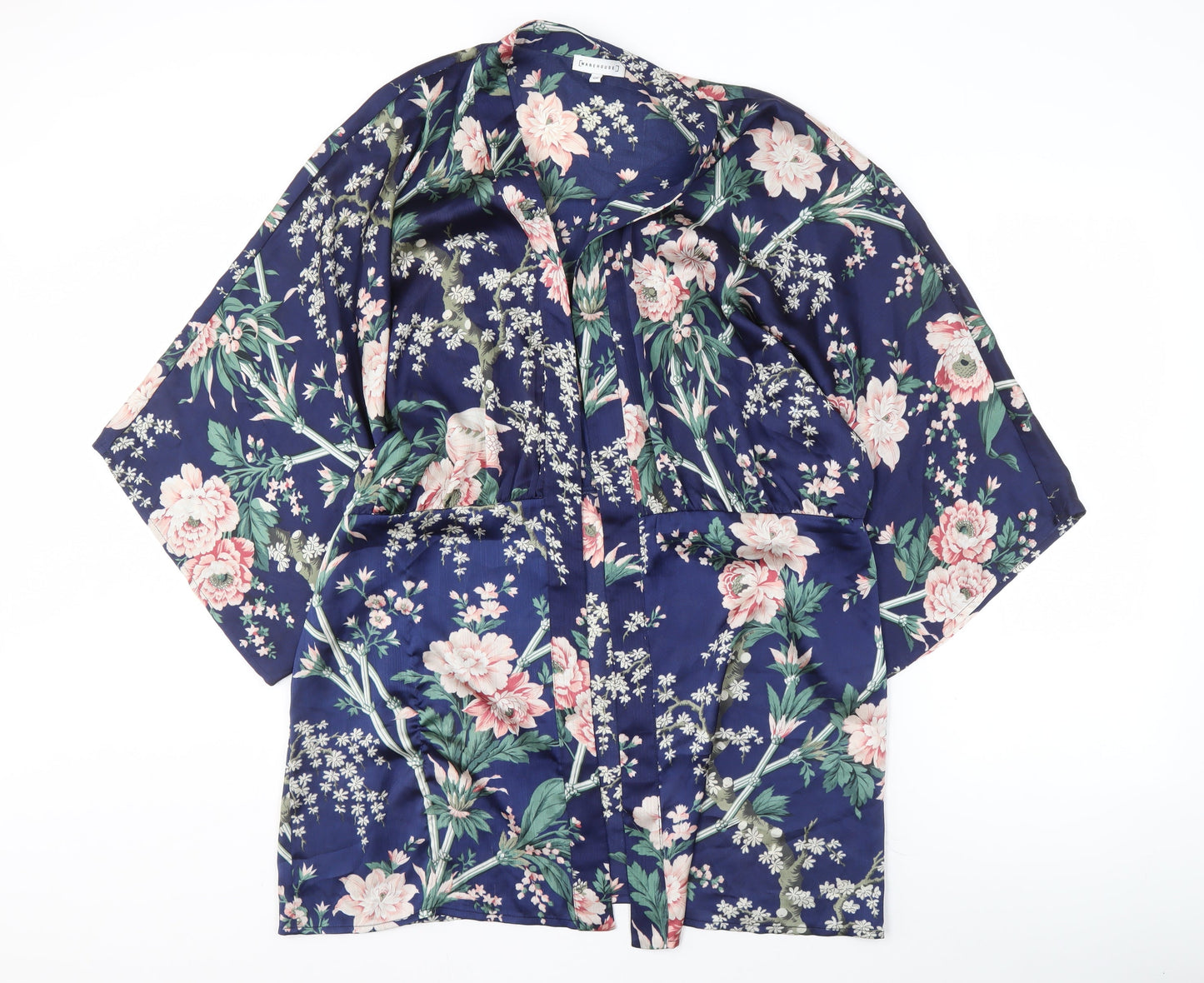 Warehouse Women's Blue Floral Satin Kimono Robe S/M
