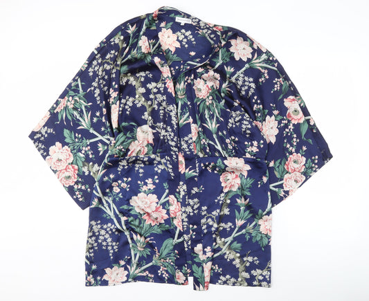 Warehouse Women's Blue Floral Satin Kimono Robe S/M