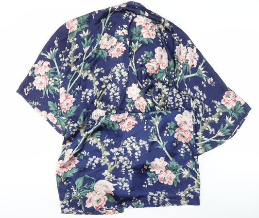 Warehouse Women's Blue Floral Satin Kimono Robe S/M