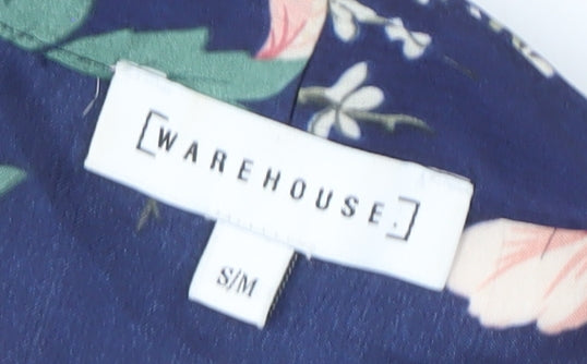 Warehouse Women's Blue Floral Satin Kimono Robe S/M