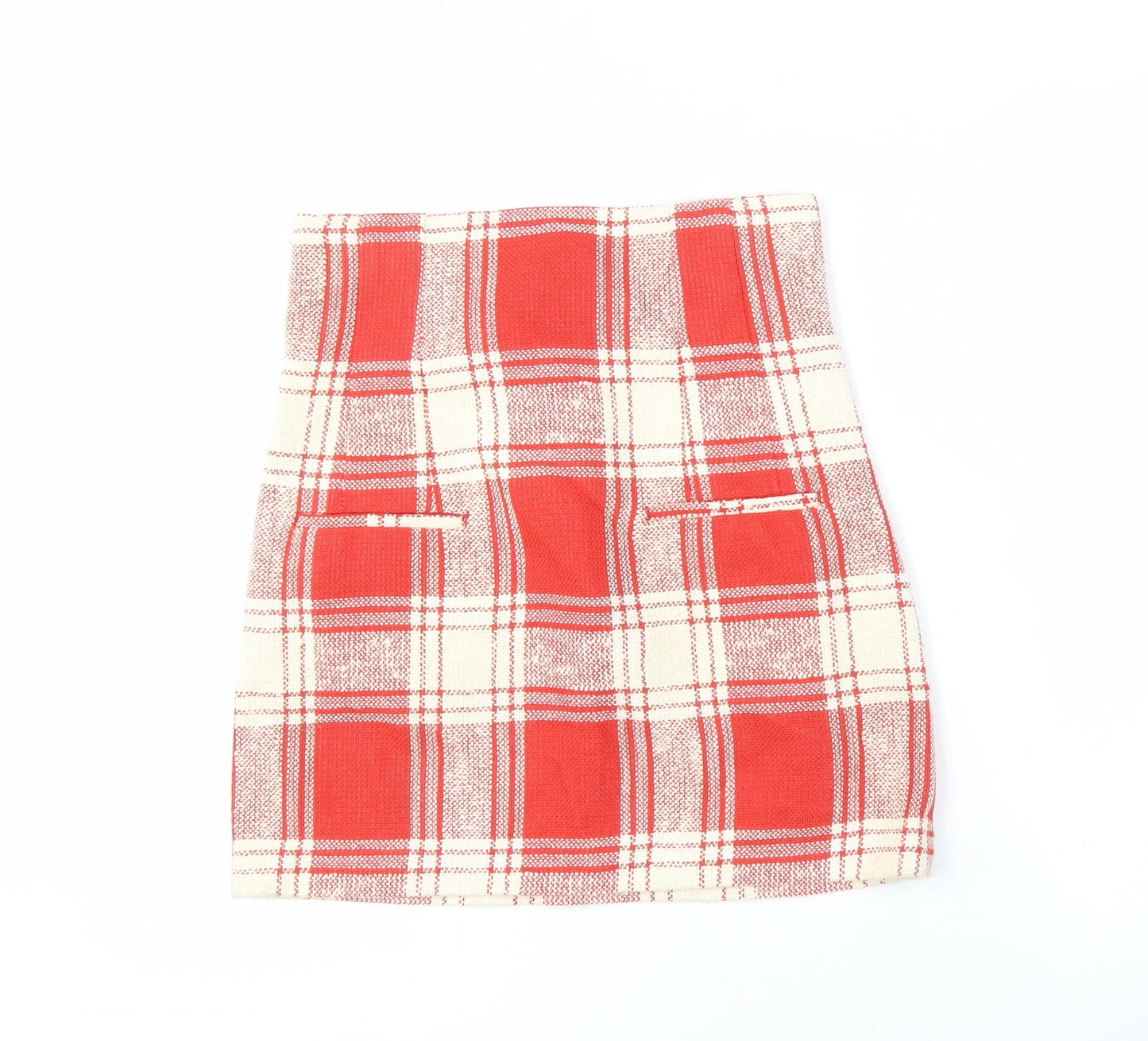 Zara Women's Red Plaid Skirt, XS, Straight & Pencil