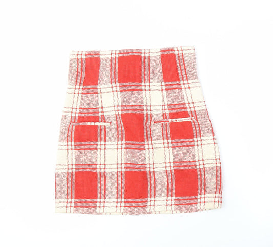 Zara Women's Red Plaid Skirt, XS, Straight & Pencil