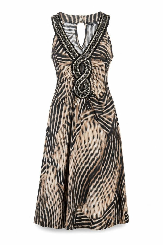 Front view of Star by Julien Macdonald Women's Multicoloured Animal Print Beaded Dress