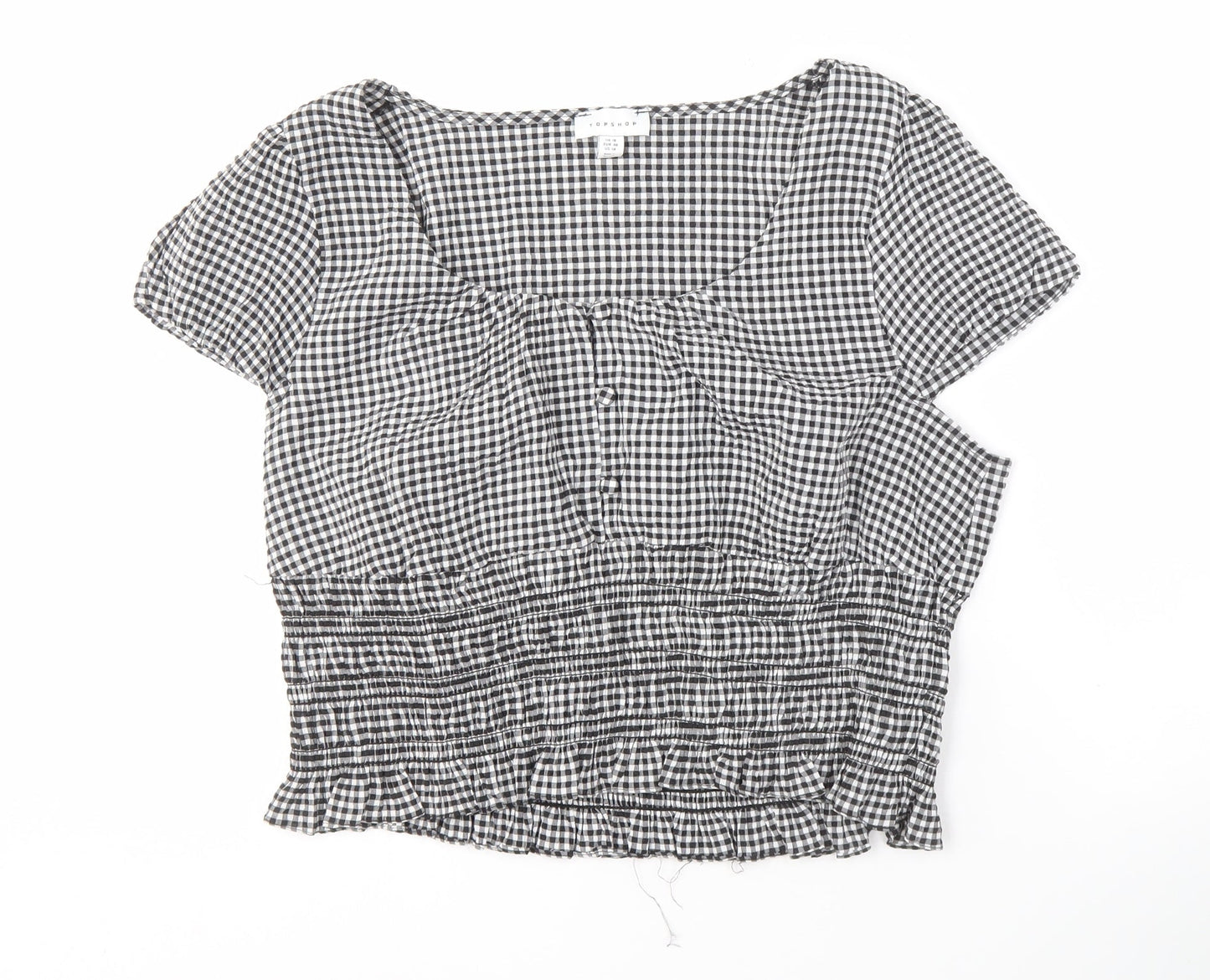 Topshop Women's Black Check Short Sleeve Blouse Size 18