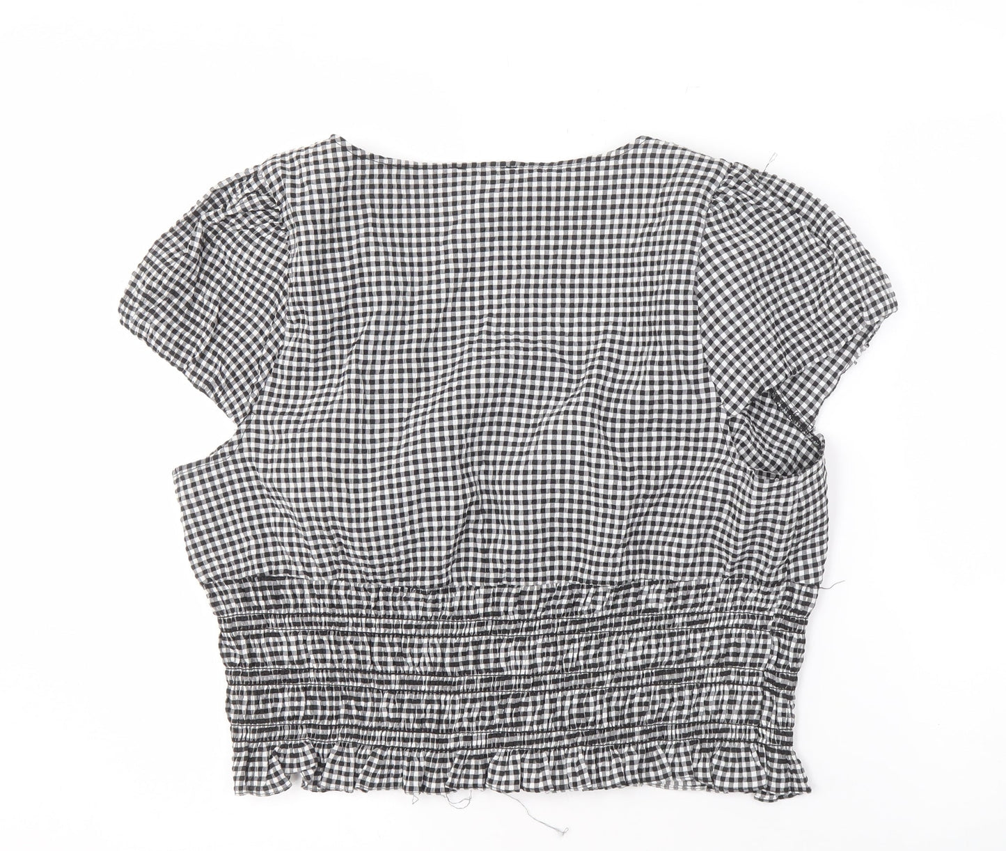 Topshop Women's Black Check Short Sleeve Blouse Size 18