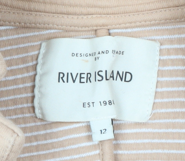 River Island Womens Beige Open Front, Longline, Gilet Waistcoat Size 12, Open Pockets