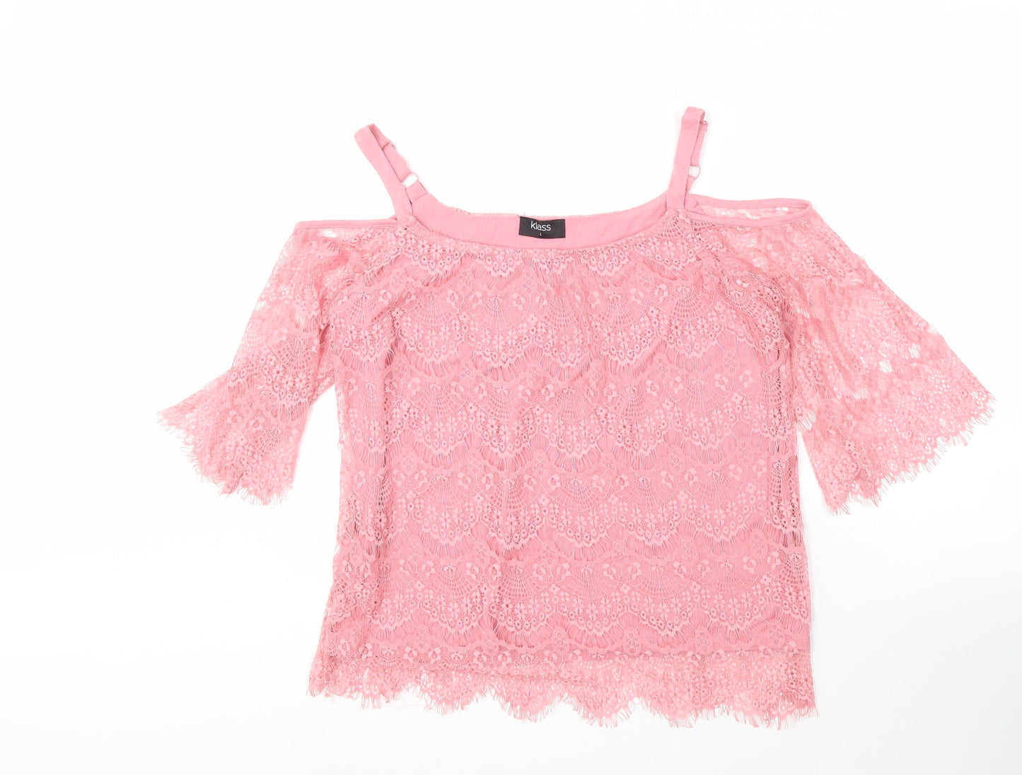Klass Women's Pink Lace Off the Shoulder Camisole Blouse L