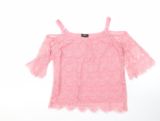 Klass Women's Pink Lace Off the Shoulder Camisole Blouse L