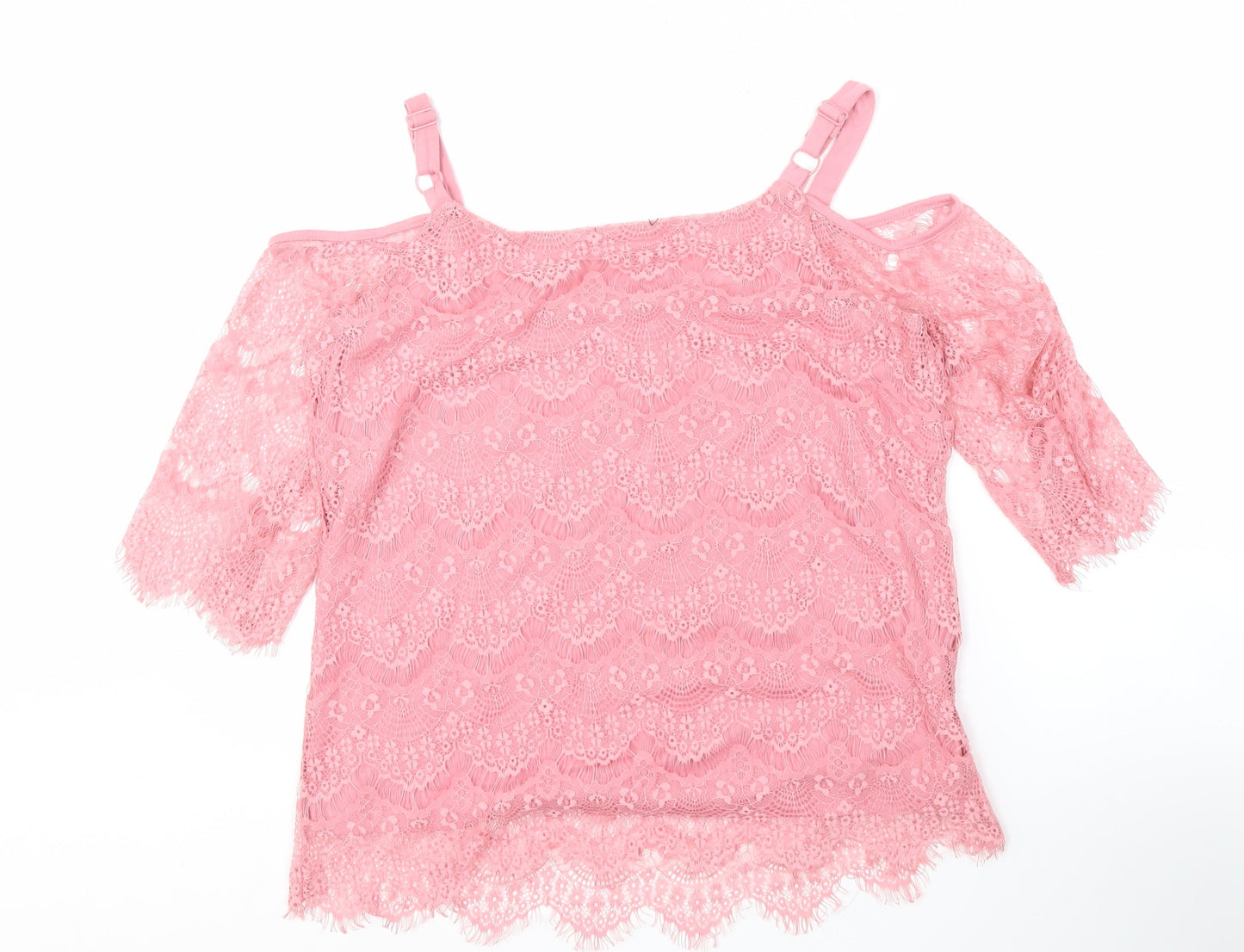 Klass Women's Pink Lace Off the Shoulder Camisole Blouse L