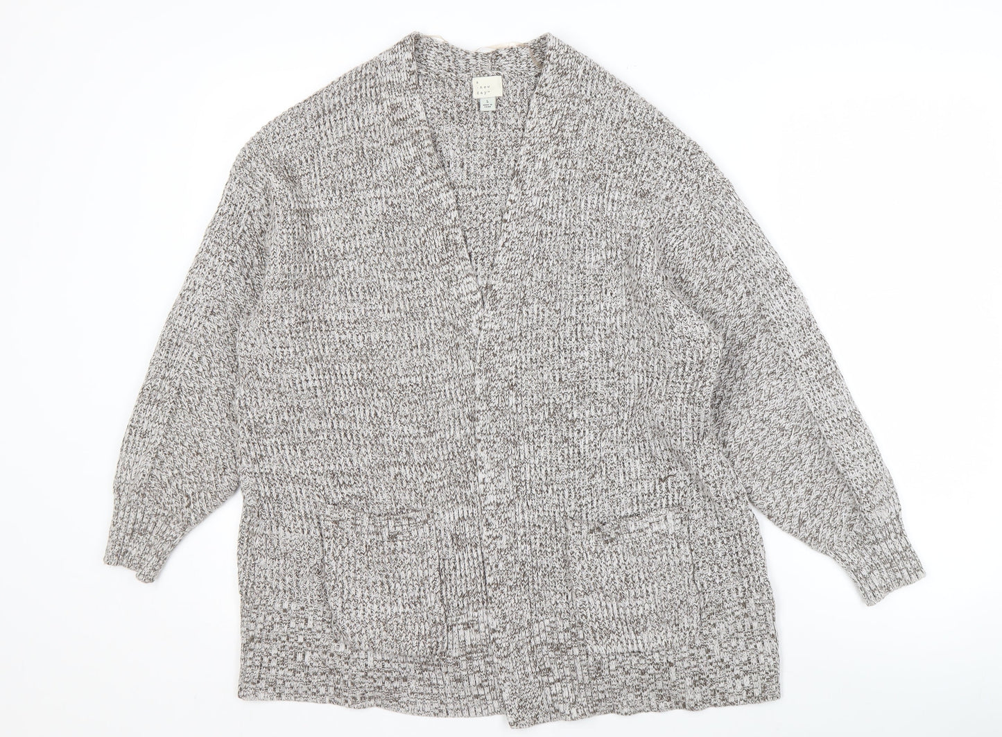 A New Day Women's Grey Cardigan L V-Neck Knit