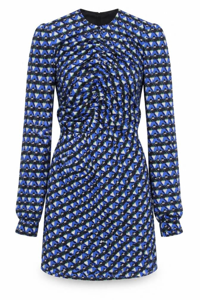 Zara Women's Blue Sheath Dress S Geometric Ruched