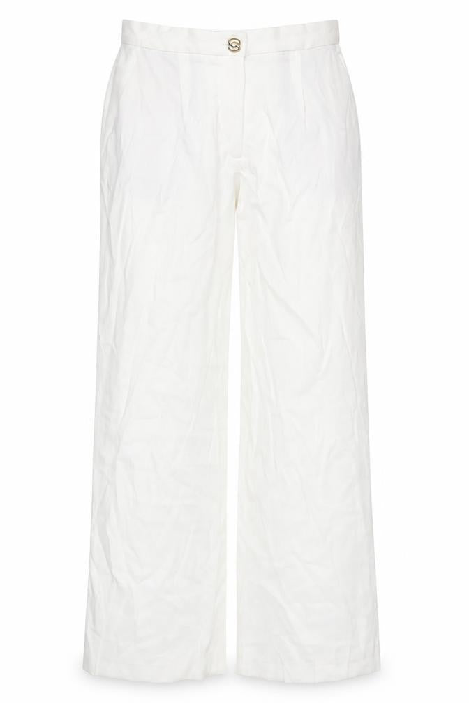Zara Women's White Trousers - Size L, Pleated, Straight