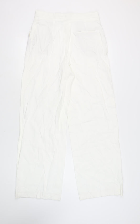 Zara Women's White Trousers - Size L, Pleated, Straight