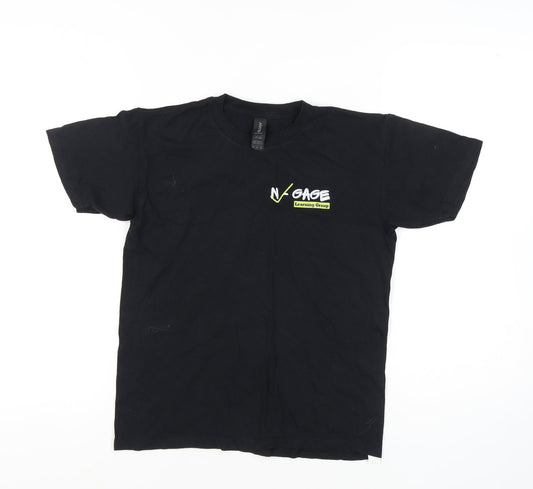 Gildan Boys Black T-Shirt L Casual Short Sleeve Logo Top