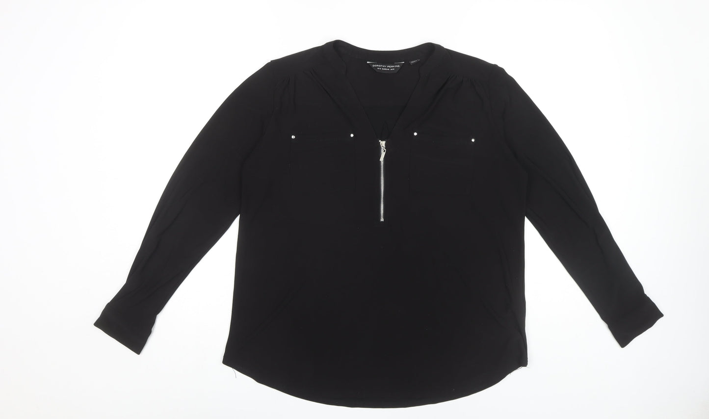 Dorothy Perkins Women's Black Blouse, Size 12, Zip Neck
