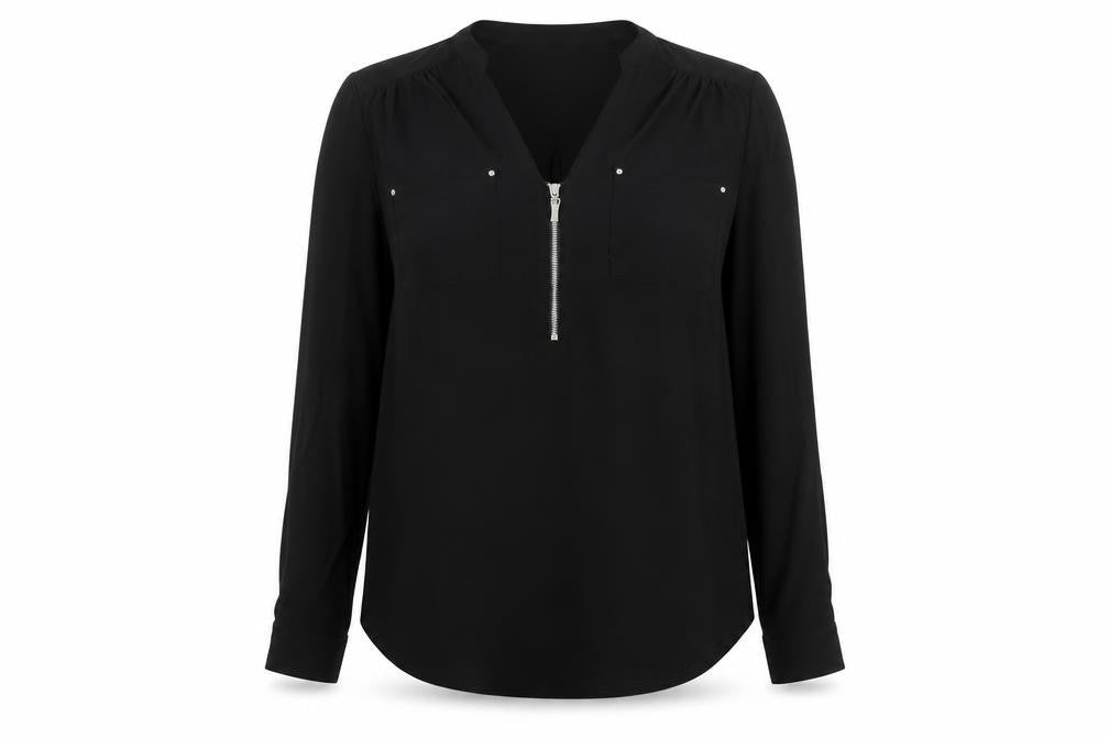 Dorothy Perkins Women's Black Blouse, Size 12, Zip Neck