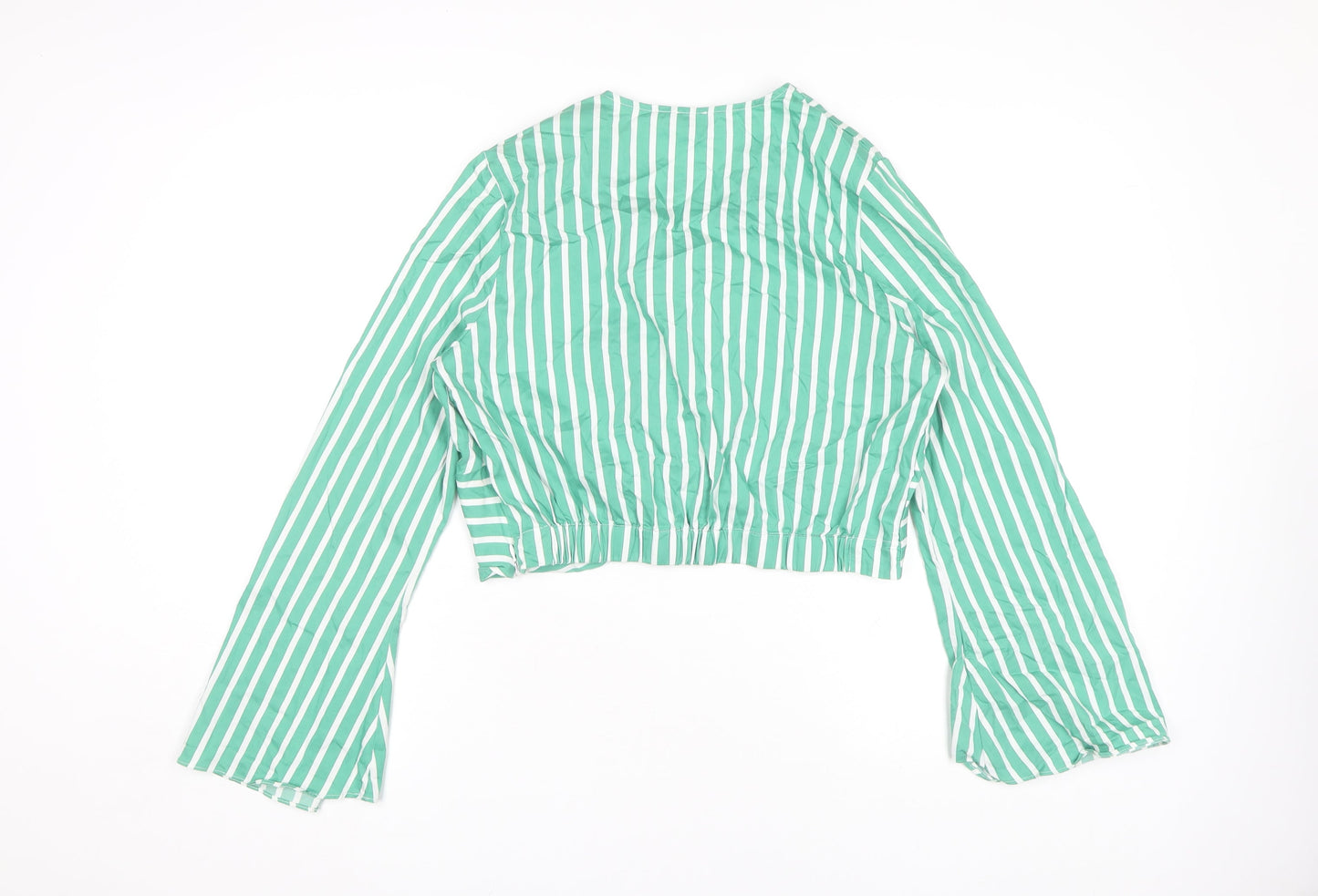 River Island Women's Green Striped Cropped Blouse, Size 16