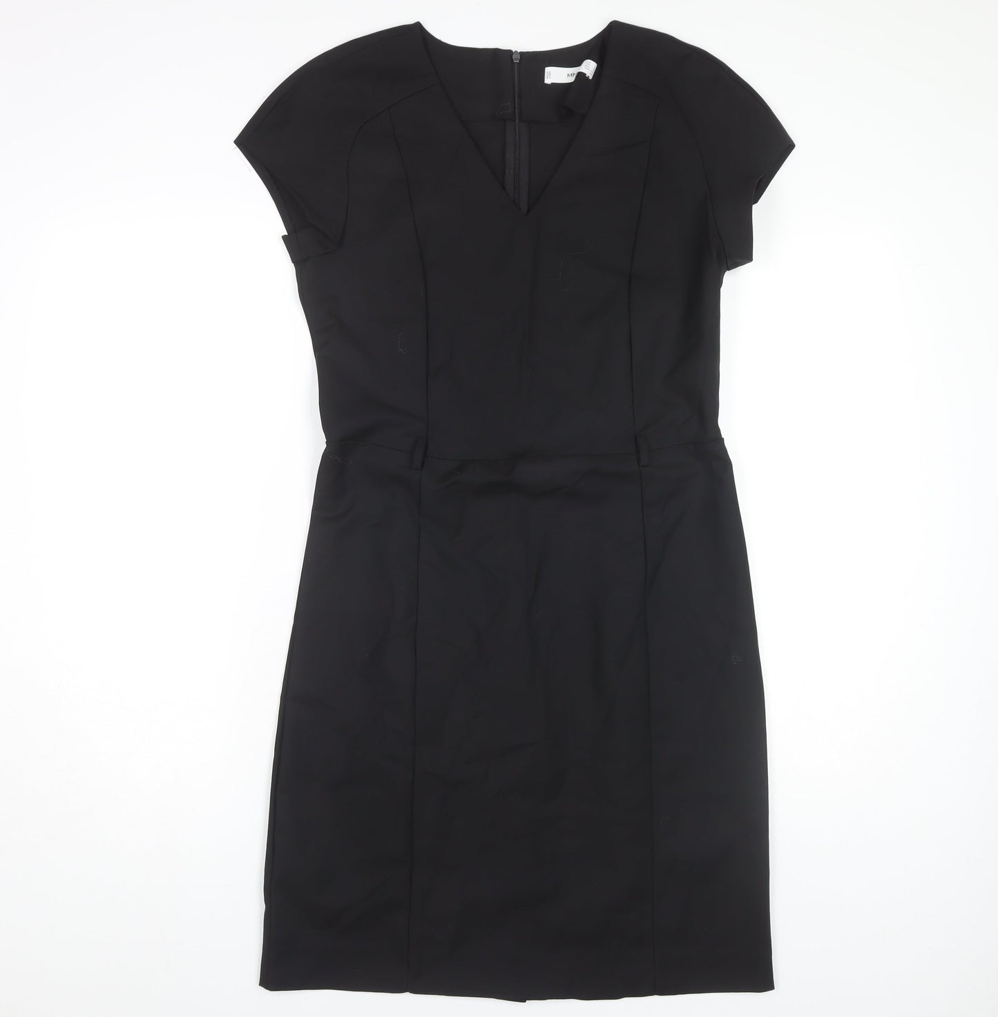 MNG Women's Black V-Neck Dress, L, Short Sleeve
