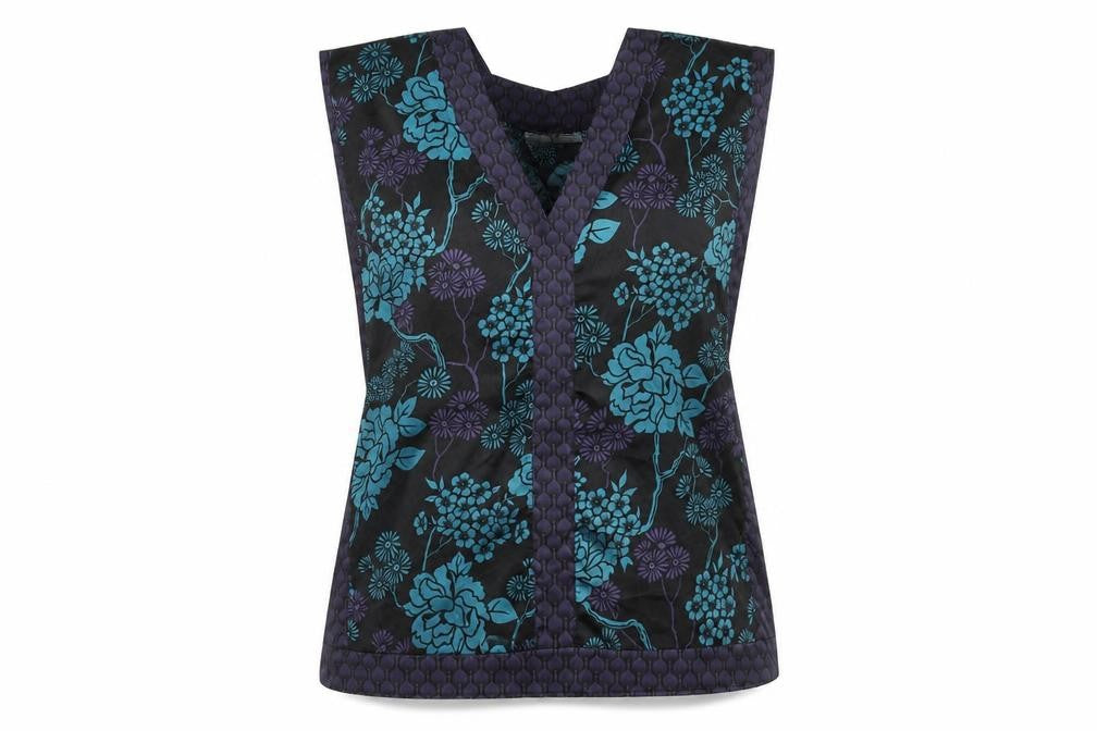 Front view of TRF Women’s Floral Sleeveless Top, M, Black and Blue