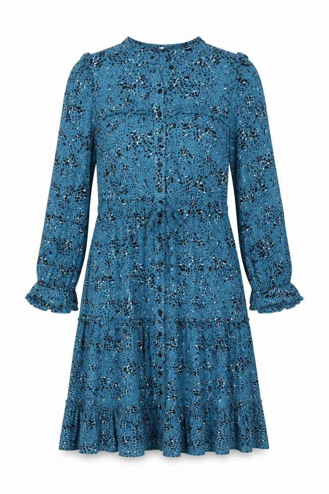 Front view of Monsoon Women's Blue Animal Print Dress S