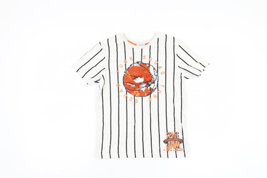 Space Jam Boys White Striped T-Shirt 8-9 Years Sequin Accent